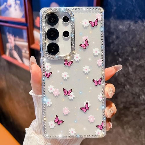 Funda a prueba de golpes con diseño de mariposa y brillo de diamante para Samsung Galaxy S24 Ultra 5G (Mariposa morada B2)