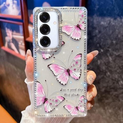 Funda a prueba de golpes con diseño de mariposa y brillo de diamante para Samsung Galaxy S25 5G (Mariposa rosa B1)