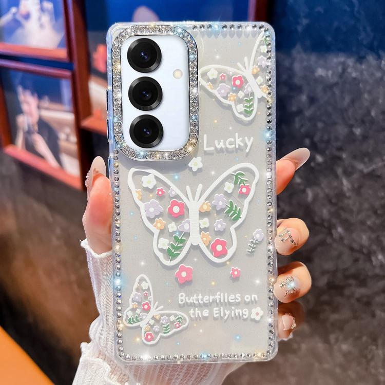 Funda a prueba de golpes con diseño de mariposa y brillo de diamante para Samsung Galaxy S25+ 5G (Flor Mariposa B3)