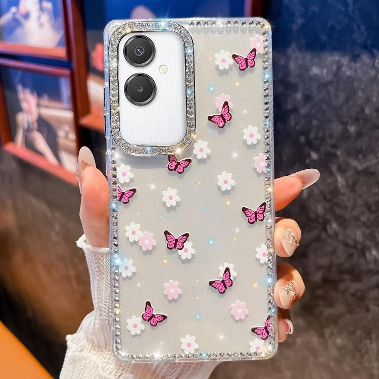 Funda a prueba de golpes con diseño de mariposa y brillo de diamante para Samsung Galaxy A07 5G (Mariposa morada B2)