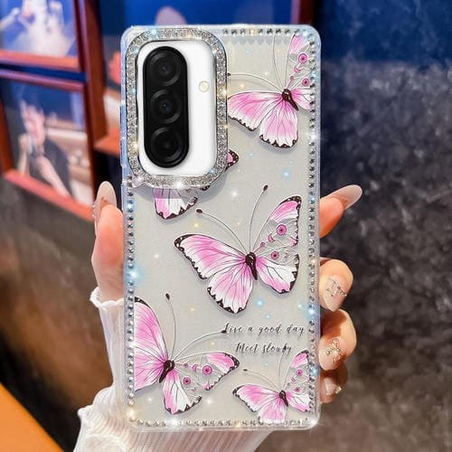Funda a prueba de golpes con diseño de mariposa y brillo de diamante para Samsung Galaxy A26 5G (Mariposa rosa B1)