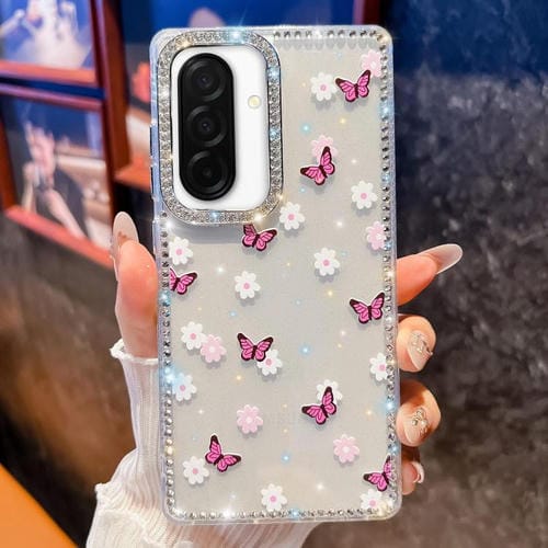 Funda a prueba de golpes con diseño de mariposa y brillo de diamante para Samsung Galaxy A26 5G (Mariposa morada B2)