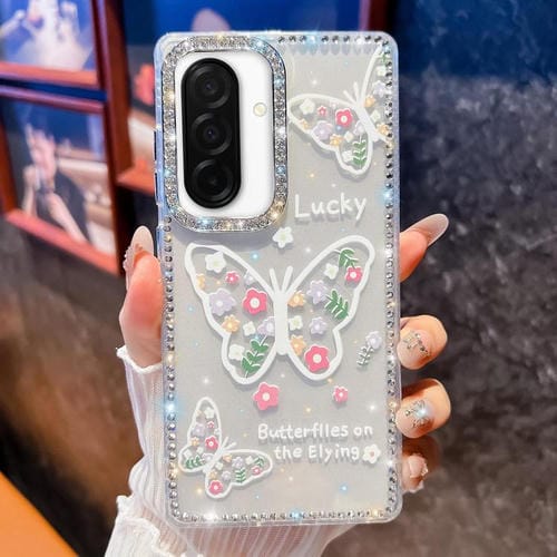 Funda a prueba de golpes con diseño de mariposa y brillo de diamante para Samsung Galaxy A26 5G (Flor Mariposa B3)