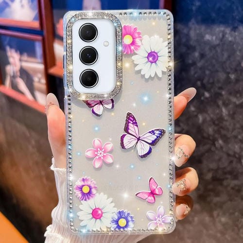 Funda a prueba de golpes con diseño de mariposa y brillo de diamante para Samsung Galaxy A55 5G (Mariposa, amor, flor, B5)