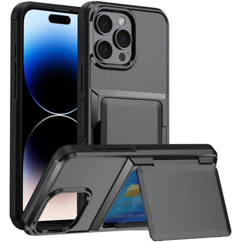 Funda abatible para iPhone 16 Pro, con tarjetero, a prueba de golpes, color gris