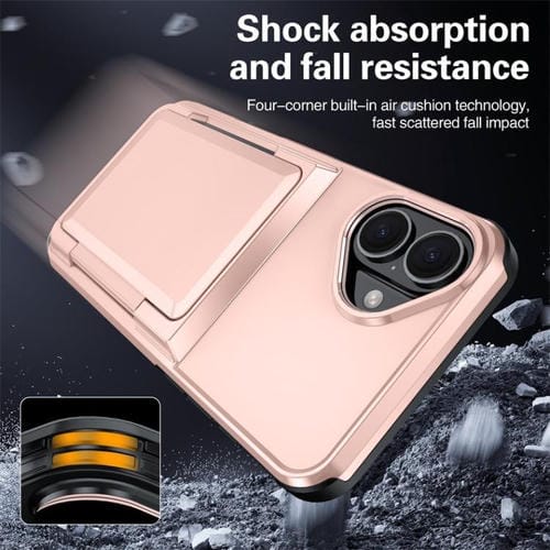 Funda abatible Kalebol para iPhone 16, con tarjetero, a prueba de golpes (oro rosa)