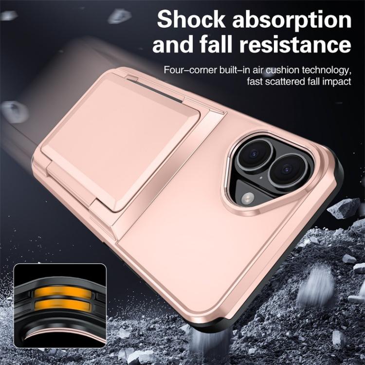 Funda abatible para iPhone 16 con tarjetero Kalebol, a prueba de golpes (verde militar)