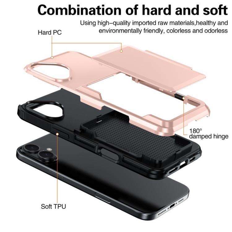 Funda abatible para iPhone 16 con tarjetero Kalebol, a prueba de golpes (verde militar)