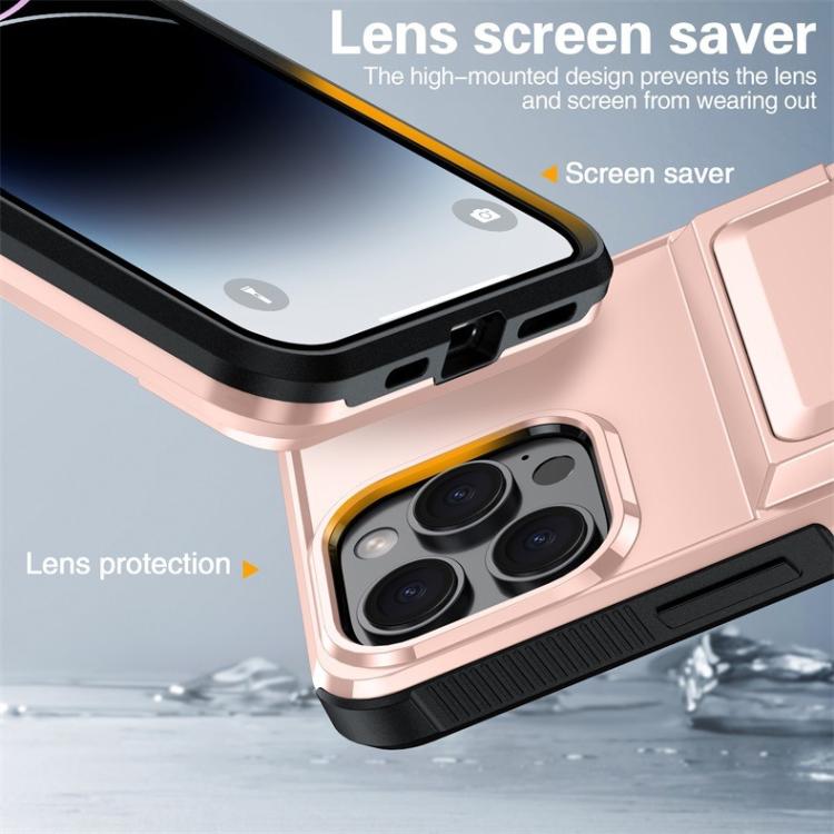 Funda a prueba de golpes Kalebol Flip Card Wallet para iPhone 13 Pro Max (oro rosa)