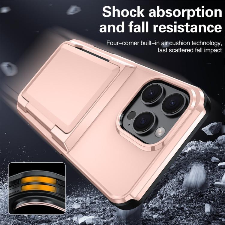 Funda a prueba de golpes Kalebol Flip Card Wallet para iPhone 13 Pro Max (oro rosa)