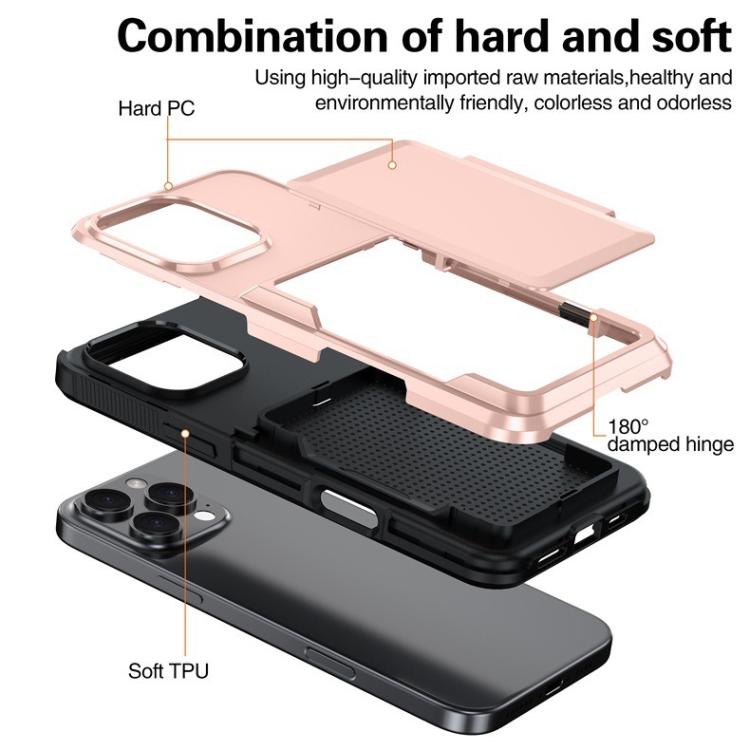 Funda a prueba de golpes Kalebol Flip Card Wallet para iPhone 13 Pro Max (oro rosa)