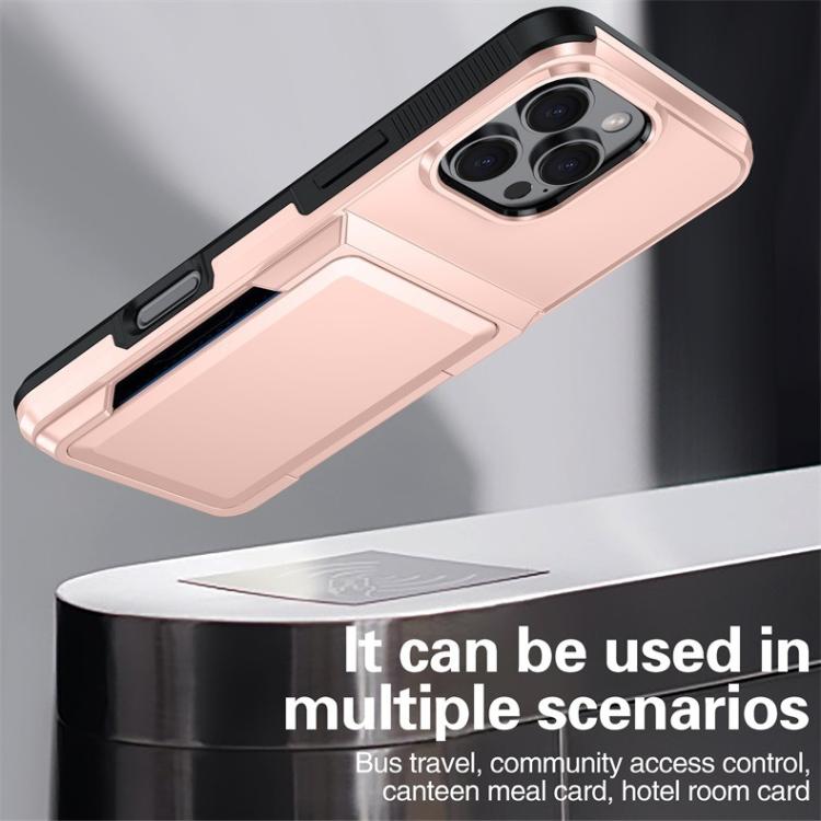 Funda a prueba de golpes Kalebol Flip Card Wallet para iPhone 13 Pro Max (oro rosa)