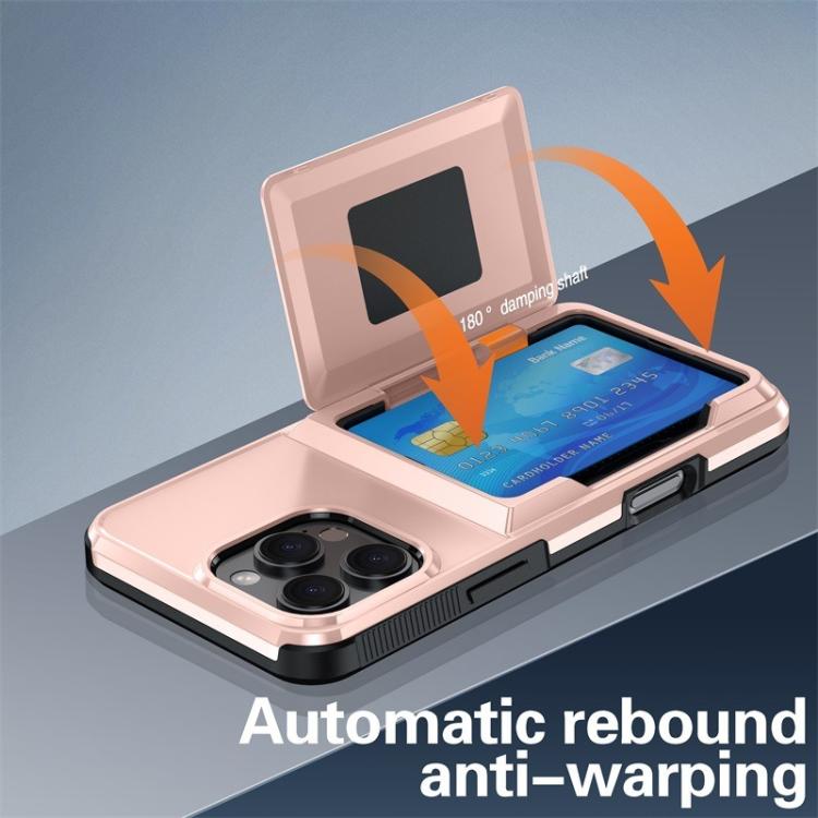 Funda a prueba de golpes Kalebol Flip Card Wallet para iPhone 13 Pro Max (oro rosa)