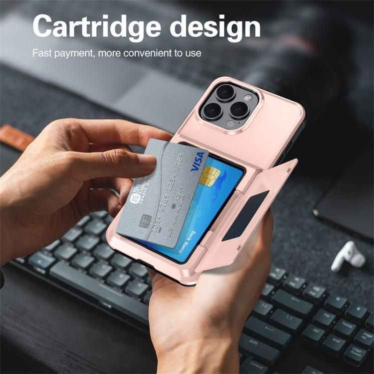 Funda a prueba de golpes Kalebol Flip Card Wallet para iPhone 13 Pro Max (oro rosa)