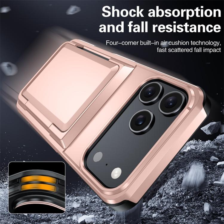 Funda abatible para iPhone 17 Pro Max con tarjetero Kalebol, a prueba de golpes (oro rosa)