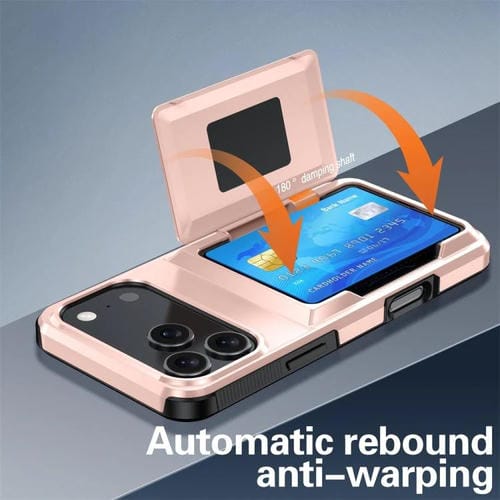 Funda abatible para iPhone 17 Pro, con tarjetero, a prueba de golpes (oro rosa)