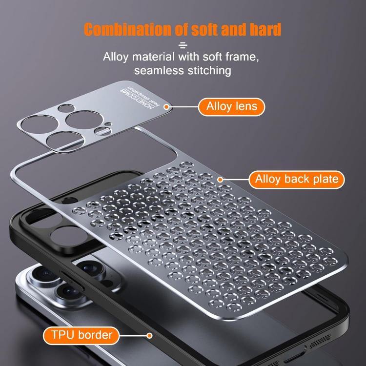 Funda metálica transpirable y refrescante Kalebol para iPhone 16 Plus (plateada)
