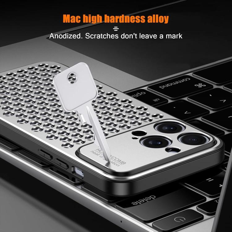 Funda metálica transpirable y refrescante Kalebol para iPhone 16 Pro Max (plateada)