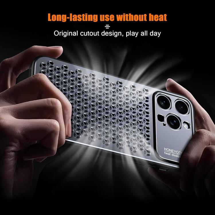 Funda hueca transpirable y refrescante de metal Kalebol para iPhone 16 Pro (gris)