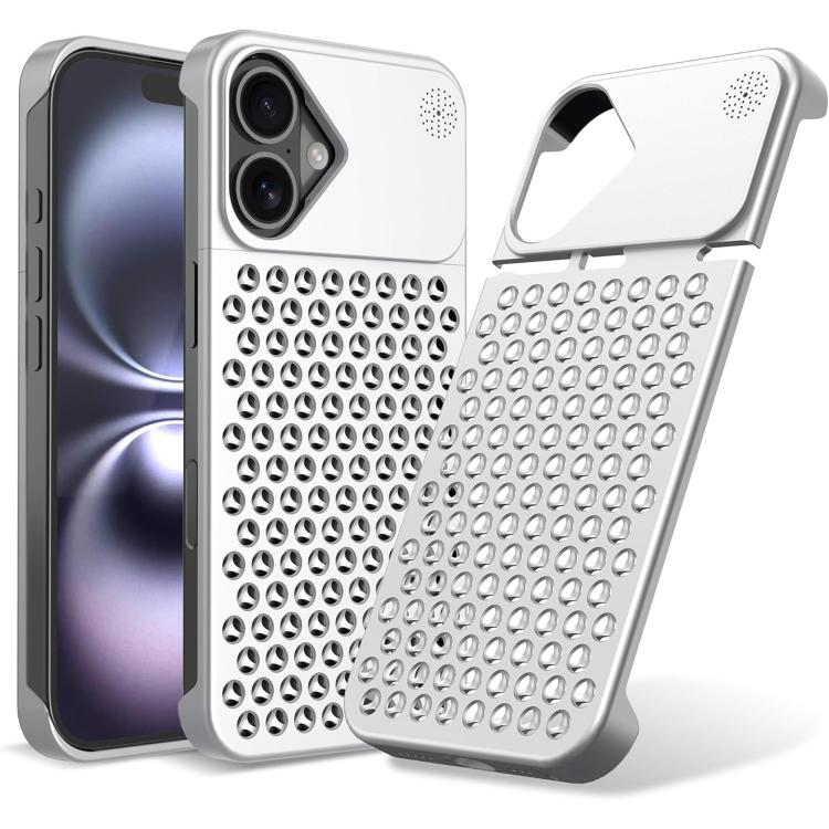 Funda Kalebol de aleación de aluminio con aromaterapia y refrigeración para iPhone 16 Plus (plateada)
