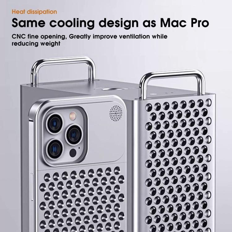 Funda de aleación de aluminio Kalebol con aromaterapia y refrigeración para iPhone 14 (plateada)