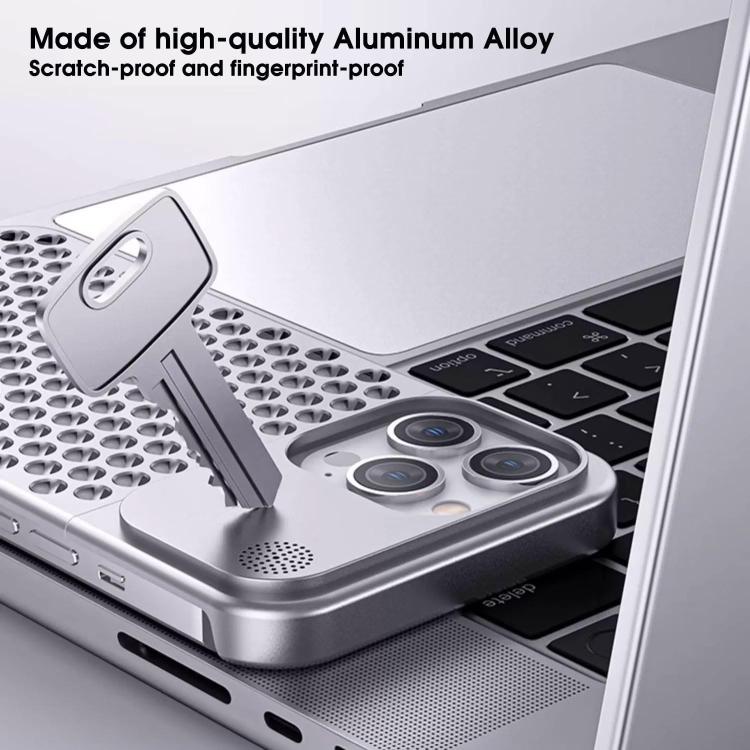 Funda de aleación de aluminio Kalebol con aromaterapia y refrigeración para iPhone 14 (plateada)
