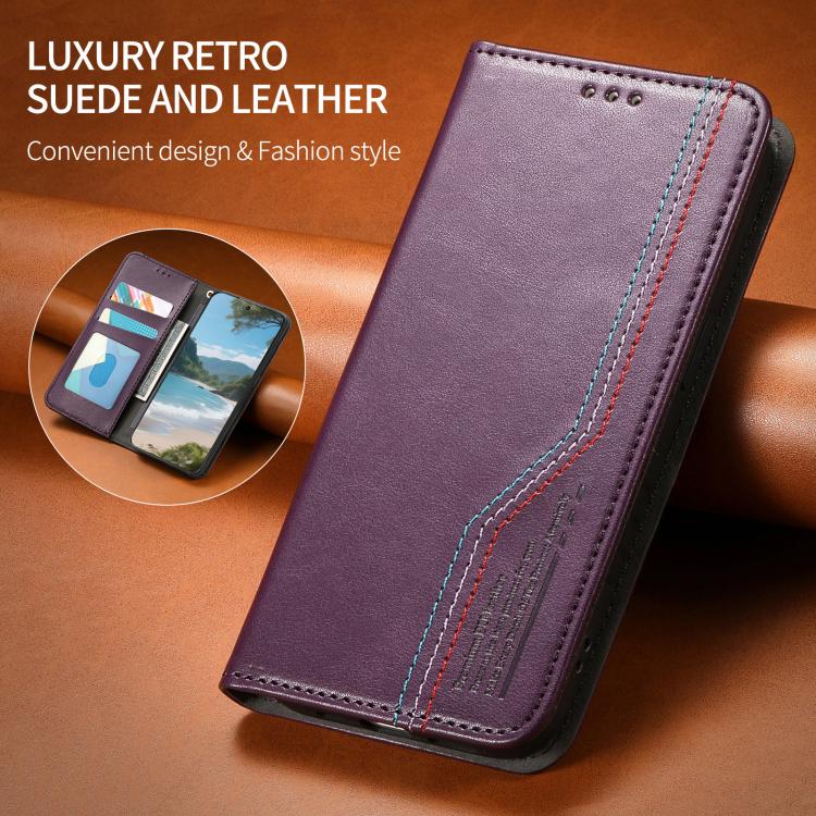 Funda de cuero con correa elástica y ventosa magnética para Samsung Galaxy A16 (morado)