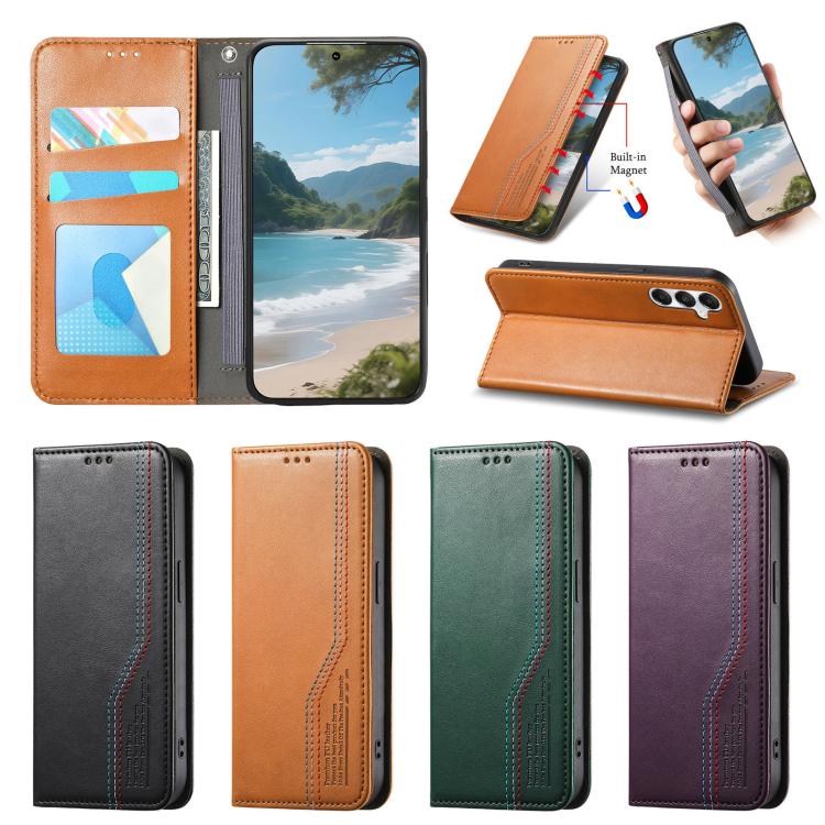Funda de cuero con correa elástica y ventosa magnética para Samsung Galaxy A16 (morado)