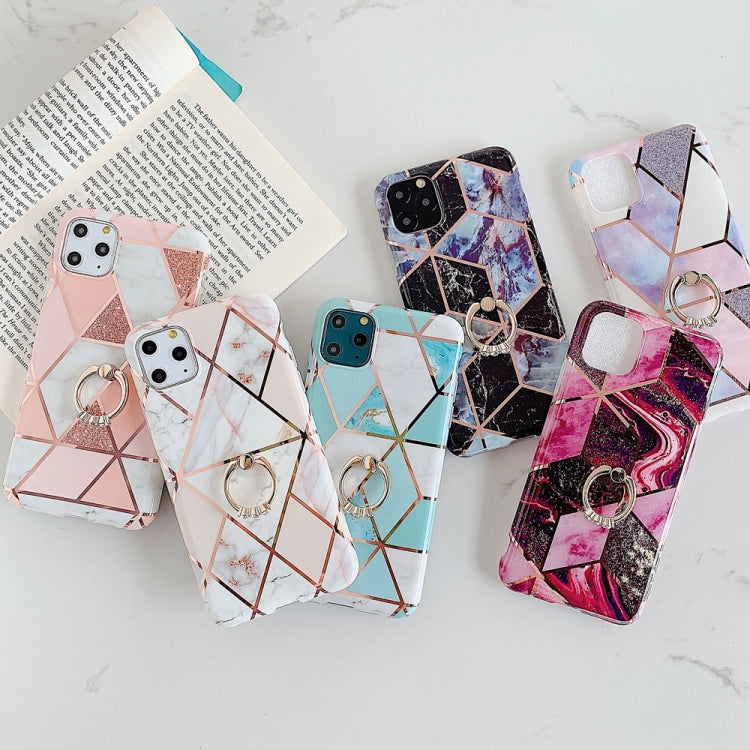 Funda TPU para iPhone 11 Pro Plating Patrón Geométrico Mosaico Mármol con Anillo Soporte Diamantes de Imitación (Negro)