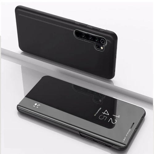 Para Xiaomi Note 10 Cubierta de Cuero con Tapa Horizontal con Espejo Plateado con Soporte Funda para Teléfono Móvil (Negro)
