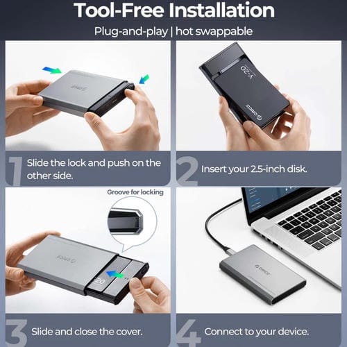 Estuche para Disco Duro Móvil Orico DD25 USB 3.1 5 Gbps 2,5 Pulgadas Estado Sólido y Mecánico Externo SATA Universal