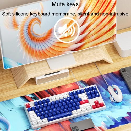 Teclado Mecánico con Cable Inphic K902 de 87 Teclas con Luz y Silencio para Juegos, Oficina y Hogar (Blanco y Azul)