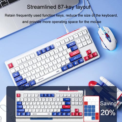 Teclado Mecánico con Cable Inphic K902 de 87 Teclas con Luz y Silencio para Juegos, Oficina y Hogar (Blanco y Azul)
