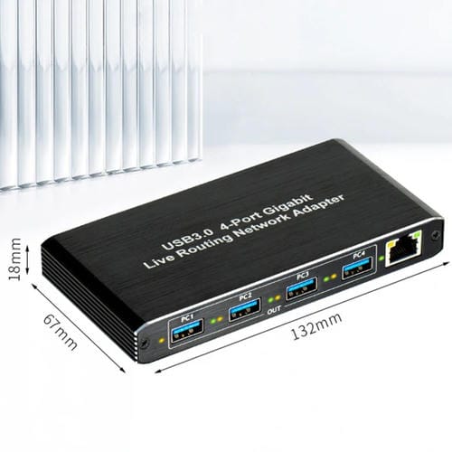 Adaptador de Red Gigabit USB 3.0 de 4 Puertos Enrutador Plug And Play (Negro)