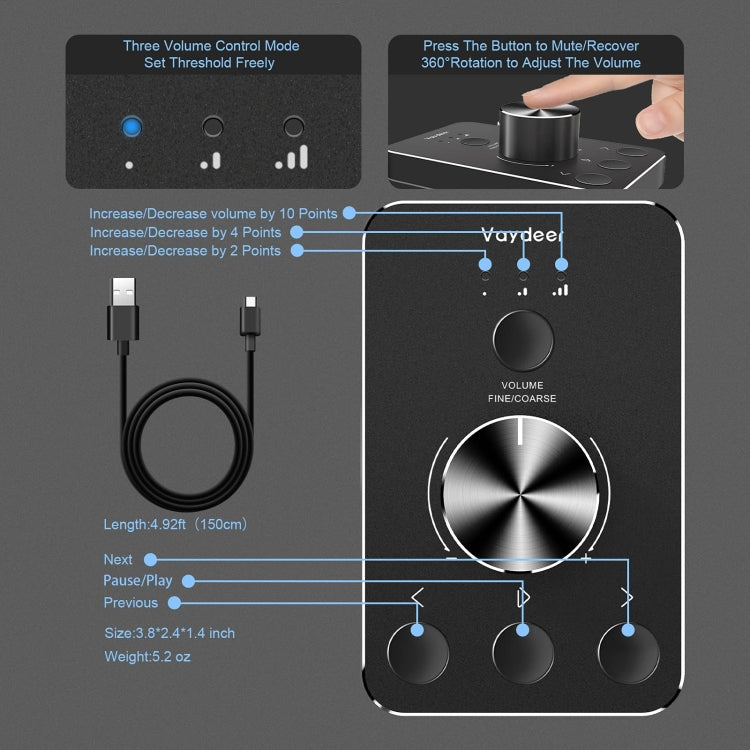 Controlador de Ajuste de Volumen USB Vaydeer Jp2011 Botón Giratorio Multimedia de Escritorio (Tipo C)