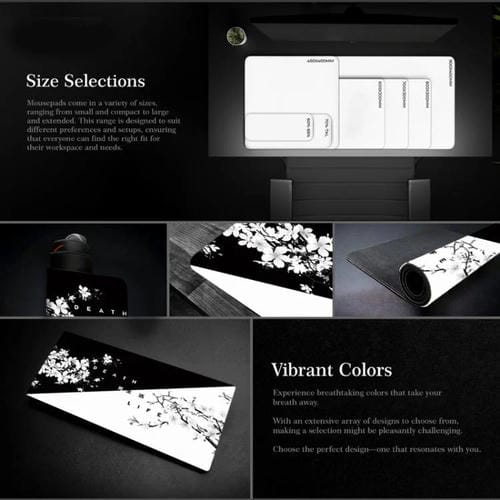 Alfombrilla de Ratón Antideslizante de Goma con Diseño de Flor de Cerezo y Pintura en Tinta 400 x 900 x 2 mm (Patrón 17)