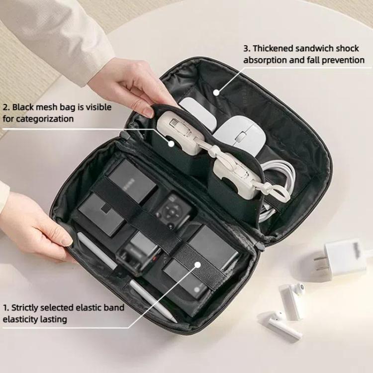 Bolsa de almacenamiento Rpet doble capa organizador de cables y auriculares Bluetooth (Gris)