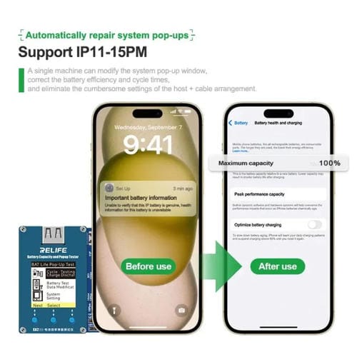 Probador de Estado de Batería Relife Xa2 Pro Control de Eficiencia Sin Cable con Ventana Emergente