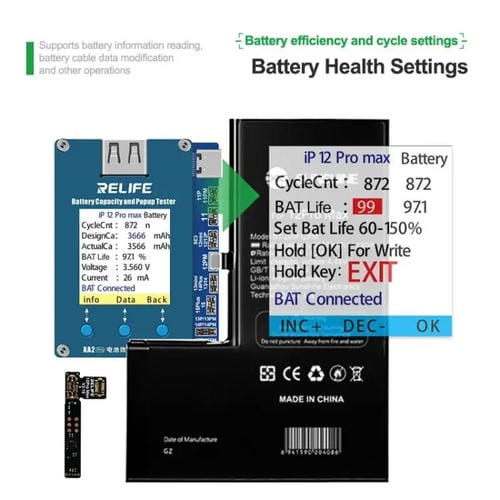 Probador de Estado de Batería Relife Xa2 Pro Control de Eficiencia Sin Cable con Ventana Emergente