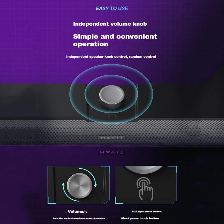 Altavoz con Cable para Computadora de Escritorio Havit M19 RGB con Efecto de Iluminación y Bluetooth (Negro)