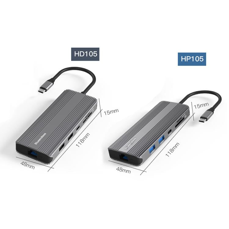 Estación de Acoplamiento Tipo C 10 en 1 Blueendless Red Gigabit HD con DP y HDMI Dual 8K