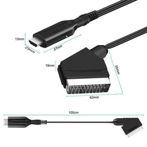 Convertidor HDMI a Scart para Decodificadores, Consolas de Juegos, Audio y Vídeo (Negro)