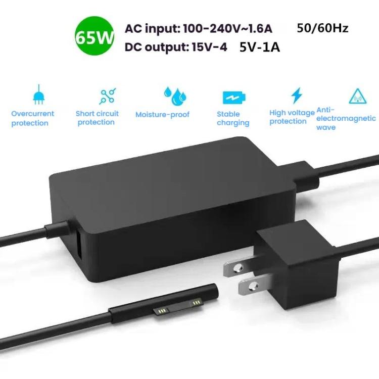 Cargador Rápido Microsoft Surface Laptop 65 W 15 V 4 A con Puerto USB-A 5 V 1 A Adaptador CA Enchufe Británico