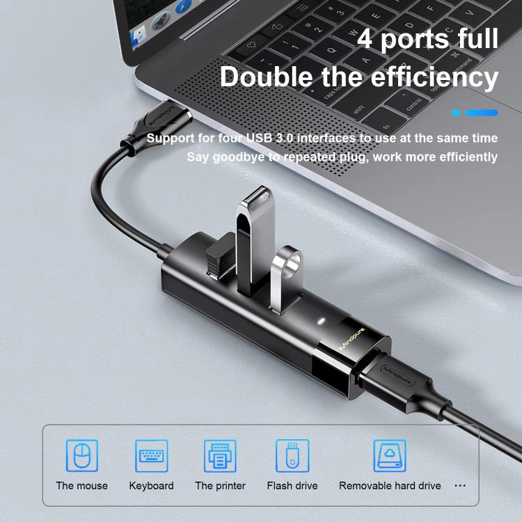 Estación de Acoplamiento Mindpure US023 con Concentrador Tipo C a 4 Puertos USB 3.0 de 0,3 M
