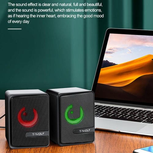 Altavoces de Escritorio T-Wolf S3 USB y 3,5mm para Teléfono, PC y Portátil con Subwoofer de Doble Diafragma (Negro)