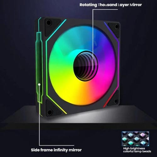 Ventilador Prism 4Rro para Caja de Ordenador, 12 cm, ARGB, Sincronización PWM, Silencioso (Marco Negro Invertido)