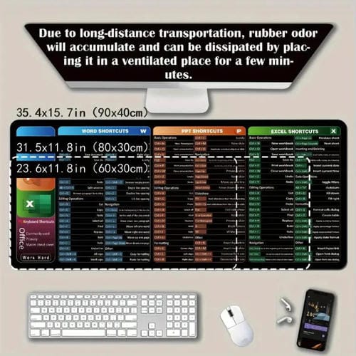 Alfombrilla de Escritorio Antideslizante con Acceso Directo al Teclado y Comandos de Ordenador, 400 x 800 x 2 mm (N.° 27)