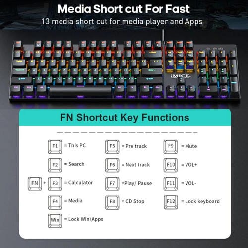 Teclado mecánico iMICE GK-600 para juegos con cable USB RGB carcasa metal