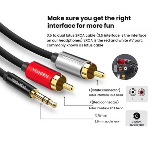 Cable de audio VEGGIEG 3,5 mm a 2 RCA para altavoces móvil y ordenador (1,5 m)