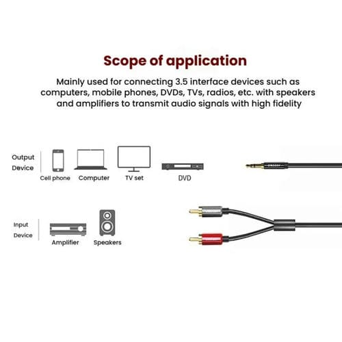 Cable de audio VEGGIEG 3,5 mm a 2 RCA para altavoces móvil y ordenador (10 m)